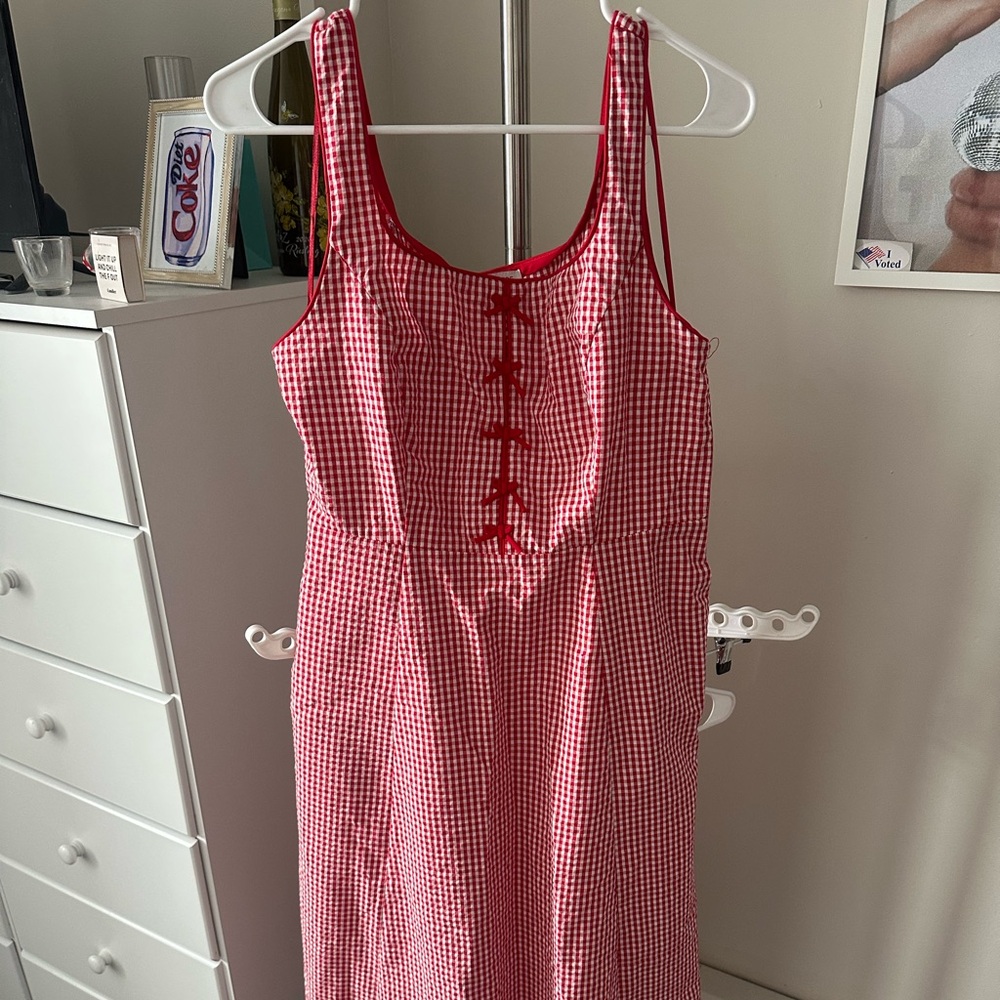 Rachel Zoe Red Gingham Midi Dress, Size US 8